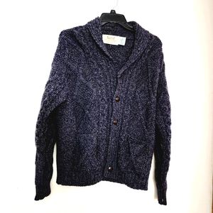 Aran Sweater Market Men's Charcoal Shawl Neck Diamond Knit Cardigan Large. READ